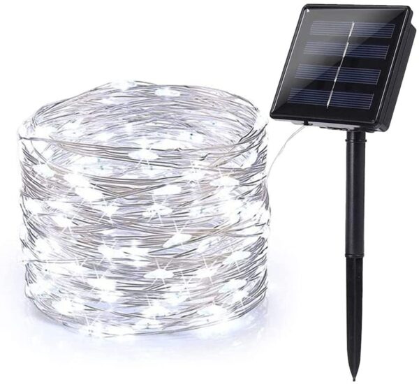 Lumină solară LED cu șir luminos, 12M 100LED-uri / 22M 200LED-uri, cu fir de cupru LED-uri încorporate, alb cald / alb rece / multicolor, impermeabile IP65 pentru decorare interioară / exterioară, grădină / petrecere