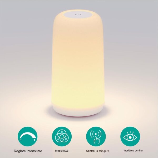 Lampa led noptiera cu functie tactila reglabila cu 7 culori