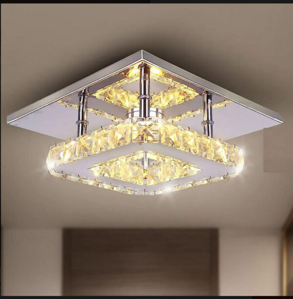 Lampă de tavan din cristal, candelabru modern din cristal cu oglindă LED din oțel inoxidabil de 12 W pentru sufragerie, dormitor