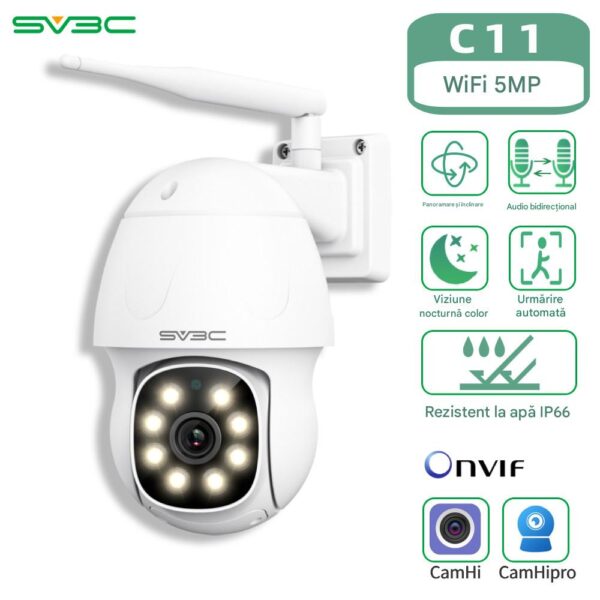 Cameră de supraveghere video IP  SV3C C11 WiFi 5MP PTZ cu focalizare în aer liber